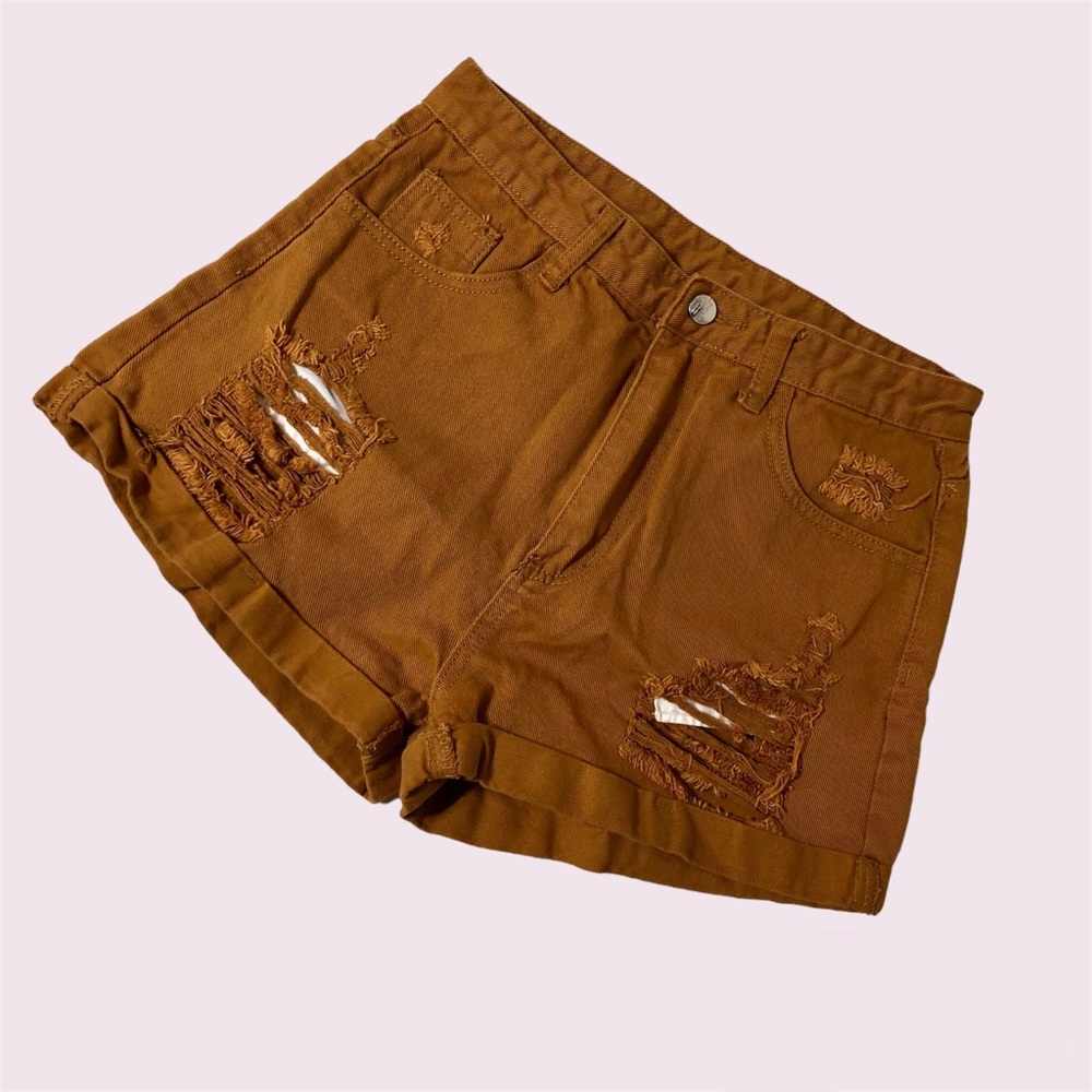 SHEIN Mustard Yellow Burnt Orange Shorts Frayed Distressed